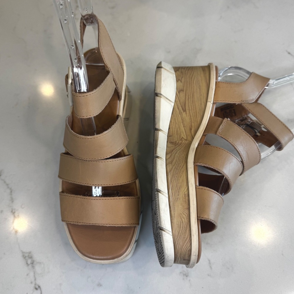 Sorel Cameron Flatform Women 8.5 Wedge Sandals Tan Leather Strappy Comfort Boho